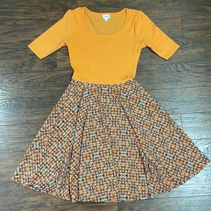 Lularoe Nicole style orange and blue dress